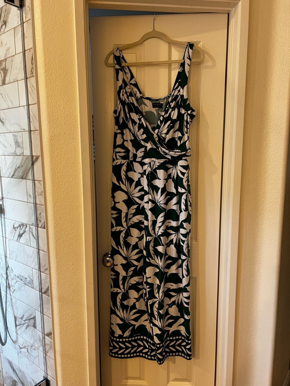 Lane Bryant Emerald Green & White Floral Wide-Leg Jumpsuit - Picture 2 of 5